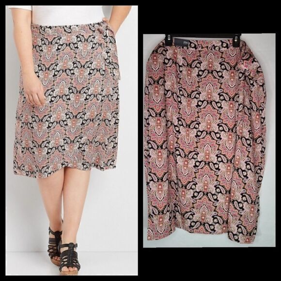 24W Boho Pink Paisley Wrap Skirt Midi Lightweight - Picture 2 of 12